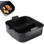 Tower T843095 Square Air Fryer Tray with Divider (2.5L), Suitable for Most Air Fryers 6 litres and Above Including Ninja, Reusable Silicone Liner, Black
