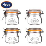 Kilner Glass Jar 4pcs Square Clip Top 250ml Airtight Storage Preserving Canister