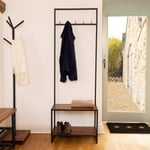 Charnwood Coat Rack with Shoe Tidy Rustic Industrial Style Iron Frame Acacia Ben