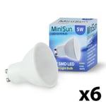 6 Pack GU10 White Thermal Plastic Spotlight LED 5W Cool White 6500K 450lm Light Bulb