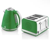 Kettle & 4 Slice Toaster Set Celtic Retro 1.5L Jug Stainless Steel - Green SWAN