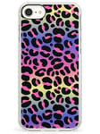 Rainbow Gradient Leopard Print Impact Phone Case for iPhone 7, for iPhone 8 | Protective Dual Layer Bumper TPU Silikon Cover Pattern Printed | Colourful Animal Print Pattern Neon
