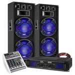 Fenton PA Speaker System, Bluetooth Mixer and Amplifier Mobile Disco DJ Set BS-215 Double 15 Inch LED Light-Up Loudspeakers