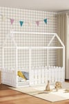 Wooden House Toddler Bed with Fence and Roof