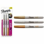 Sharpie Metallic Permanent Marker Pens Gold/silver/bronze - Fine Tip X 3