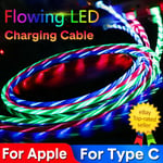 Led Light Up Flowing Flashing Usb C Type-c Fit Apple Charger Cable Charging Cord