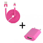 Pack Chargeur Pour Iphone 11 Pro Max Lightning (Cable Noodle 3m + Prise Secteur Couleur Usb) Apple Ios - Rose