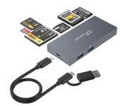 NÖRDIC 8 i 1 kortleser USB-C/USB-A CF Express B CF/SD/XD/TF/MS UHS-1 2TB + 2xUSB-A 10Gbps