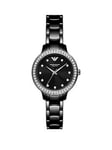 Emporio Armani Black Dial Black Ceramic Bracelet Ladies Watch