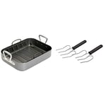 MasterClass Teflon Non Stick Roasting Tin with Rack, Carbon Steel, 36 x 27 x 7.5 cm & KitchenCraft Meat and Poultry Lifting Forks, 22 x 9 cm (Set of 2)
