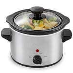 Schallen Stainless Steel Stew and Stir Slow Cooker Cooking Machine, Family Sized, Energy Efficient, Removable Ceramic Pot, Brushed Silver (1.5 Litre)