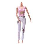 2 Pcs/set Pink Vest Suit For Barbie Dolls Fashion White Pants Pr