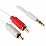 White SLIM 50cm 3.5 mm AUX to TWIN 2 RCA RED WHITE Phono Short 0.5m Audio Cable