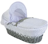 Cuddles Collection Grey Wicker Moses Baskets - White Dimple