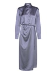 Mango Satin Shirt Dress Blå