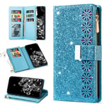 QC-EMART for Samsung Galaxy A71 Phone Wallet Case Large Capacity Card Holders Zipper Pocket Flip Cover Glitter PU Leather Magnetic Blocking Ladies Purse Clutch for Samsung A71 Blue Snowflake