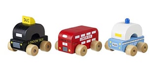 My First London Wooden Toy Cars - London Bus, Taxi, Police Car - Wooden Toys, Toddler Toys - Early Development & Activity Toys by Orange Tree Toys