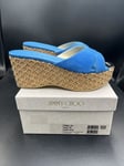 JIMMY CHOO 'Prima' Robot Blue Suede Wedge Heels Sandals Size UK 3.5 Eu 36.5 New