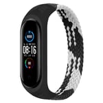 Leishouer Braided Solo Loop Strap Compatible with Mi band 5 6 Straps, Soft Stretchable Nylon Sport Replacement Band Miband4 Miband5 Wristband For Mi Band 4 3 Strap(Black white,L)