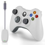 Wireless Controller for Xbox 360,2.4GHZ Dual Vibration Remote Gamepad Joystick Compatible with Xbox 360 Controller/PC/ Windows 7,8,10 ,with Receiver Adapter and No Audio Jack-White（NON-OEM）