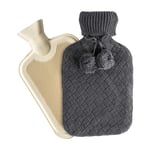 Nicola Spring Hot Water Bottle with Knitted Cover - Classic Short Ribbed Rubber Bottle with Screw Stopper - 2 Litres - Dark Grey