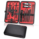 Kit Manucure 23pcs Coupe Ongle Set Manucure Pedicure Kit Ongle en Acier Inoxydable Portable Ensemble de Coupe-Ongles avec Coffret Cuir Inclus Trousse Manucure Femme Hommes Pedicure Set, Noir Rouge