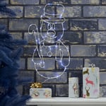Christmas Snowman LED Decoration Light Up White Frame Wall Silhouette 45cm