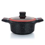 Herzberg HG-RSCAS28: Granitbelagd gryta med glaslock - 28cm