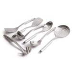 7pc Stainless Steel Utensil Set with Slotted Spoon and Turner, Cooking Spoon, Ladle, Pasta Server, Strainer and Fish Slice