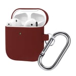 UEEBAI AirPods Case for Airpods 1&2, Liquid Silicone Case with Carabiner Front LED Visible Support Wireless Charging Full Protection Portable Protective Cover for Apple Earphones Earpods - Crimson