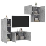 vidaXL 4 Piece TV Wall Units Concrete Grey Engineered Wood UK GF0