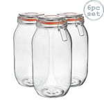 Glass Storage Jars 2 Litre Orange Seal Pack of 6