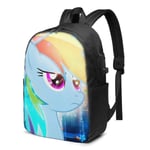 Lawenp My Rainbow Pony Rainbow Dash Laptop Backpack- with USB Charging Port/Stylish Casual Waterproof Backpacks Fits Most 17/15.6 Inch Laptops and Tablets/for Work Travel School
