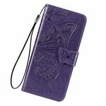 LINER Leather Case for OPPO A74 5G / OPPO A54 5G Wallet Case, Premium PU Embossed Butterfly Shockproof Cover Flip Cover with Card Slots/Magnetic Closure/Kickstand - Dark purple