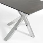 Argo, Spisebord med krydsstel, Porcelæn bordplade by Kave Home (H: 75 cm. B: 200 cm. L: 100 cm., Grå/Sølv)