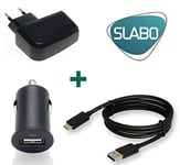 Slabo Set 3 en 1 pour Samsung Galaxy A51 | A71 | A90 5G | Note 9 | Note 10 | Note 10+ | etc. Câble de Données USB-C | Mini Chargeur pour Voiture | Chargeur USB Slim - Noir