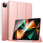 MoKo Case Fit New iPad Pro 12.9 Inch 2021, [Support iPencil Attach] Soft TPU Smart Trifold Shell Cover with Pencil Holder Translucent Back Case for iPad Pro 12.9 5th Gen, Auto Wake/Sleep,Rose Gold