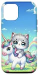 Coque pour iPhone 12/12 Pro Kawaii Cat on Unicorn Daydream
