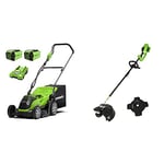 Greenworks G40LM35K2X Tools Cordless Lawnmower & Cordless Grass Trimmer and Scythe 2-in-1 GD40BC (Li-Ion 40V 40cm/25cm Cutting Width 2mm Thread/Knife 5300 RPM Adjustable Handle)