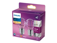 Philips - LED-glödlampa med filament - form: P45 - klar finish - E27 - 2 W (motsvarande 25 W) - klass E - varmt vitt ljus - 2700 K (paket om 2)
