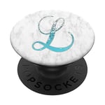 Silver Aqua Blue Letter L Initial Monogram, White Gray, Cute PopSockets PopGrip: Swappable Grip for Phones & Tablets