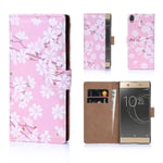 32nd Floral Series - Design PU Leather Book Wallet Case Cover for Sony Xperia XA1 Ultra, Designer Flower Pattern Wallet Style Flip Case With Card Slots - Cherry Blossom