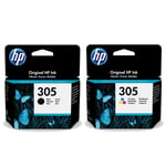 HP 305 Black & Colour Ink Cartridge For DeskJet 2724 Printer, 3YM61AE 3YM60AE