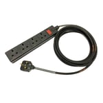 13 Amp 4-Gang Extension Lead - Masterplug/Permaplug Black - 1.5mm² Heavy Duty H07RN-F Rubber Cable - 13A HO7 (10 Metre)