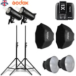 UK 2*Godox SK400II 400W 2.4G Flash+X1T-C for Canon+light stand+Grid softbox Kit