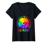 Womens In A World Where You Can Be Anything Be Kind Daisy Autism V-Neck T-Shirt