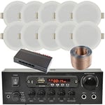 5 Zone Bluetooth Ceiling Music Kit – Stereo Amplifier & 10x Low Profile HiFi Flush Speakers – Stereo Wireless Background Sound System – Café, Restaurant, Pub, Shop & Much More