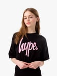Hype Kids' Script Elasticated Waist Cropped T-Shirt, Black