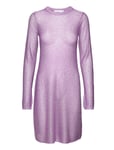 Sequin Knit Long-Sleeve Mini Dress Kort Klänning Purple REMAIN Birger Christensen