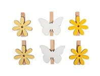 Rayher Pinces à linge «Fleur-Papillon», bois, 3 couleurs, 6 pces, 4-5cm, arts créatifs, décorations, été, printemps, cadeau, photo, mémo-46681000